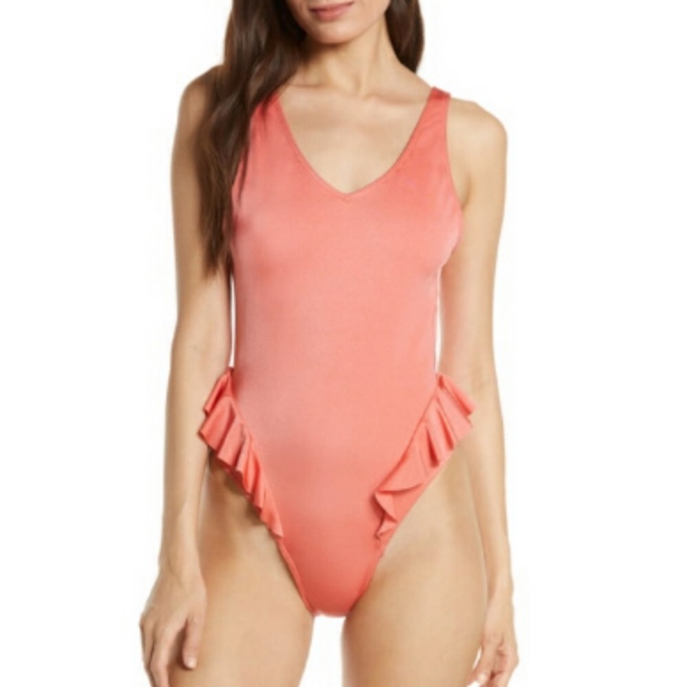 SOMETHING NAVY Frill Swimsuit Coral SHARON M